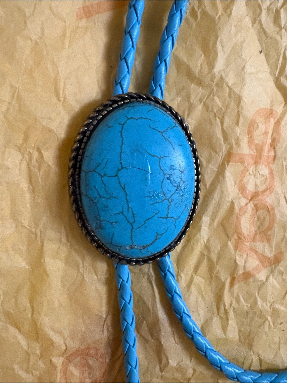 Turquoise Oval Bolo Tie Necklace - Blue Statement Jewelry